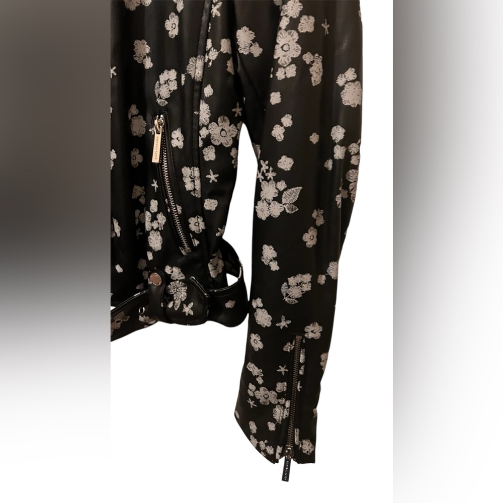 Micheal Kors Faux Leather Floral Jacket-Black&White - Picture 5 of 11